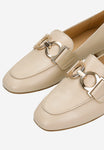 Wojas Beige Leather Loafer with Heel and Golden Details | 4632054