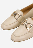 Wojas Beige Leather Loafer with Heel and Golden Details | 4632054