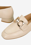 Wojas Beige Leather Loafer with Heel and Golden Details | 4632054