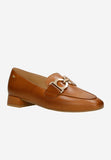Wojas Brown Leather Loafer with Heels and Golden Detail | 4632052