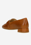 Wojas Brown Leather Loafer with Heels and Golden Detail | 4632052