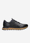 Wojas Dark Blue Leather Sneakers with Embossed Logo | 1020156