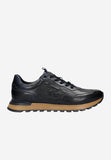Wojas Dark Blue Leather Sneakers with Embossed Logo | 1020156