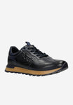 Wojas Dark Blue Leather Sneakers with Embossed Logo | 1020156