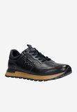 Wojas Dark Blue Leather Sneakers with Embossed Logo | 1020156