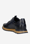 Wojas Dark Blue Leather Sneakers with Embossed Logo | 1020156
