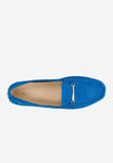 Wojas Blue Velour Leather Loafers with Golden Ornament | 4621060