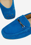 Wojas Blue Velour Leather Loafers with Golden Ornament | 4621060