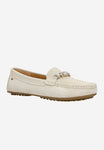 Wojas Beige Velour Leather Loafers with Decorative Crystals | 4632864