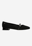 Wojas Black Velour Leather Ballet Flats with Single Strap | 4405171