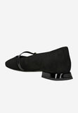 Wojas Black Velour Leather Ballet Flats with Single Strap | 4405171