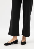 Wojas Black Velour Leather Ballet Flats with Single Strap | 4405171
