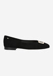 Wojas Black Velour Leather Ballet Flats with Metal Decoration | 4403161