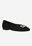 Wojas Black Velour Leather Ballet Flats with Metal Decoration | 4403161