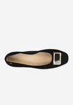 Wojas Black Velour Leather Ballet Flats with Metal Decoration | 4403161
