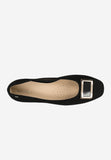 Wojas Black Velour Leather Ballet Flats with Metal Decoration | 4403161