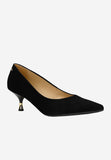 Wojas Black Velour Leather Heels with Golden Heel | 3516761