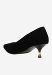 Wojas Black Velour Leather Heels with Golden Heel | 3516761
