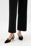 Wojas Black Velour Leather Heels with Decorative Straps | 3516071