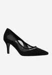 Wojas Black Leather High Heels with Black Mesh | 3515681