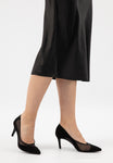 Wojas Black Leather High Heels with Black Mesh | 3515681