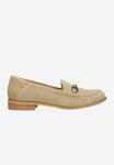 Wojas Beige Velour Leather Loafers with Decorative Buckle | 4633064