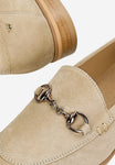 Wojas Beige Velour Leather Loafers with Decorative Buckle | 4633064