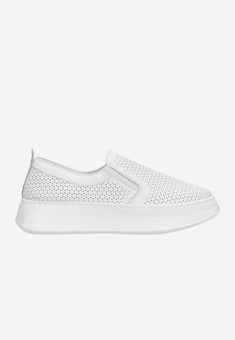 Wojas White Openwork Leather Sneakers | 4633859