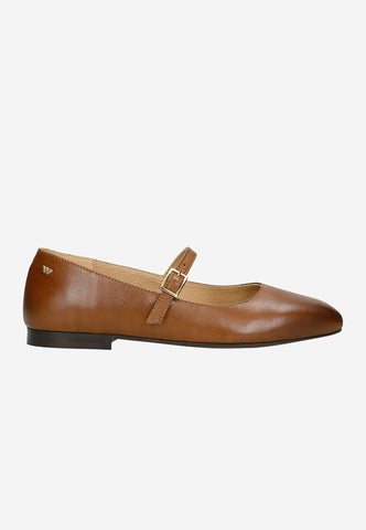 Wojas Brown Leather Ballet Flats with Single Strap | 4405552