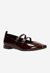 Wojas Burgundy Patent Leather Ballet Flats with Two Straps | 4405235