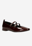 Wojas Burgundy Patent Leather Ballet Flats with Two Straps | 4405235