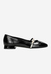 Wojas Black Leather Ballet Flats with Golden Strap | 4405181