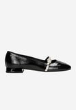 Wojas Black Leather Ballet Flats with Golden Strap | 4405181