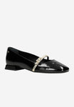 Wojas Black Leather Ballet Flats with Golden Strap | 4405181
