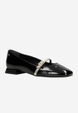Wojas Black Leather Ballet Flats with Golden Strap | 4405181