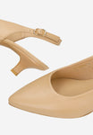 Wojas Beige Leather Heels with Single Strap | 3516254