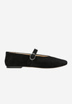 Wojas Black Velour Leather Ballet Flats with Single Strap | 4405861