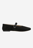 Wojas Black Velour Leather Ballet Flats with Single Strap | 4405861