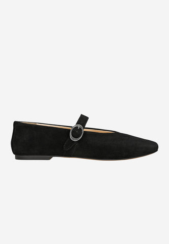Wojas Black Velour Leather Ballet Flats with Single Strap | 4405861