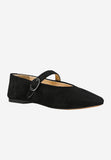 Wojas Black Velour Leather Ballet Flats with Single Strap | 4405861