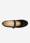 Wojas Black Velour Leather Ballet Flats with Single Strap | 4405861