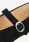 Wojas Black Velour Leather Ballet Flats with Single Strap | 4405861