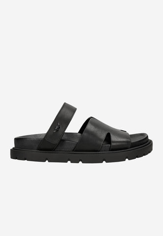 Wojas Black Leather Slide Sandals | 7413551