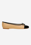 Wojas Beige and Black Leather Ballet Flats with Decorative Bow | 4403574