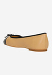 Wojas Beige and Black Leather Ballet Flats with Decorative Bow | 4403574