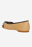Wojas Beige and Black Leather Ballet Flats with Decorative Bow | 4403574