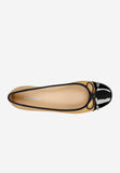 Wojas Beige and Black Leather Ballet Flats with Decorative Bow | 4403574