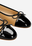 Wojas Beige and Black Leather Ballet Flats with Decorative Bow | 4403574
