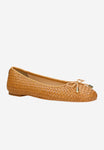 Wojas Brown Braided Leather Ballet Flats with Decorative Bow | 4404553