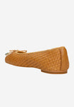Wojas Brown Braided Leather Ballet Flats with Decorative Bow | 4404553
